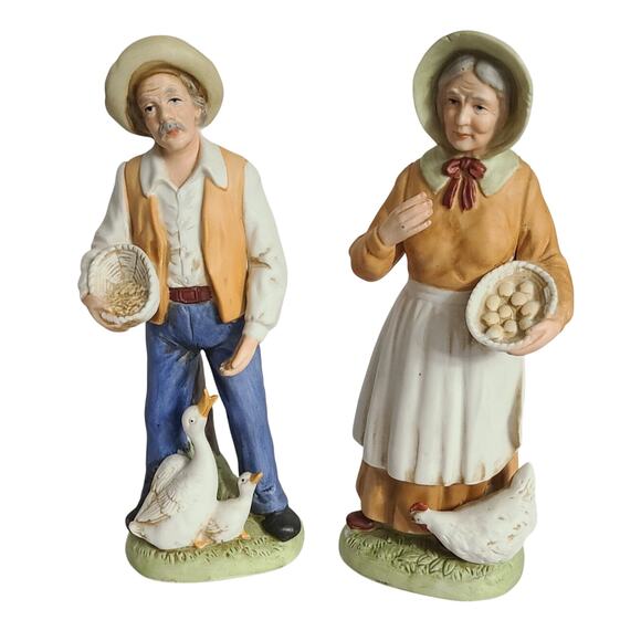 Homco Old Man & Woman Figurines Feeding Chickens & Ducks 1426 Home Interiors - Picture 1 of 12